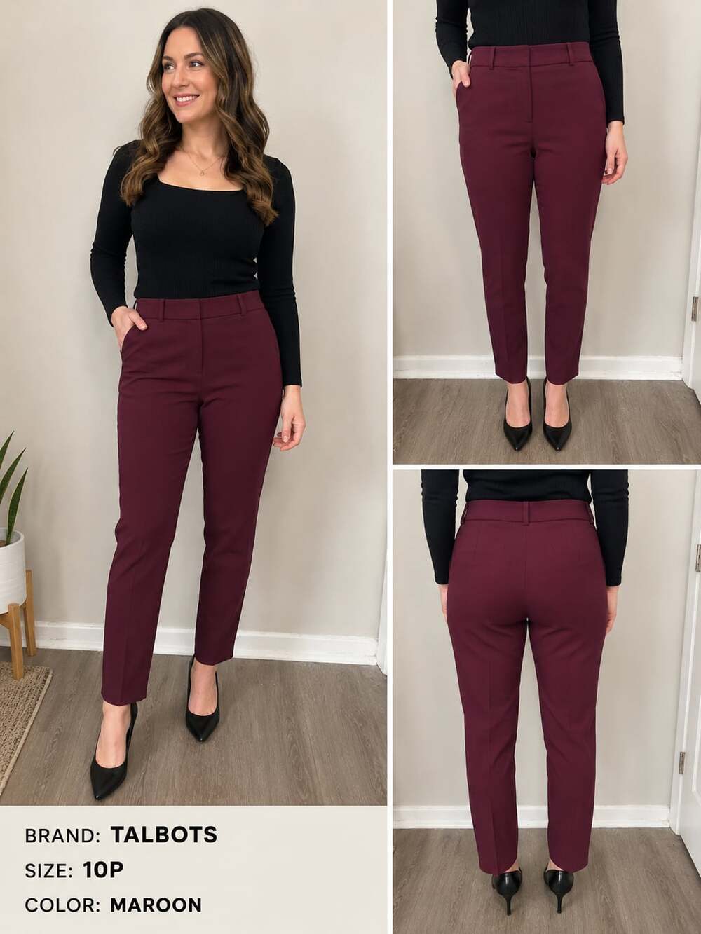 Talbots Chatham Slim Ankle Pants 10P Petite Maroon Burgundy